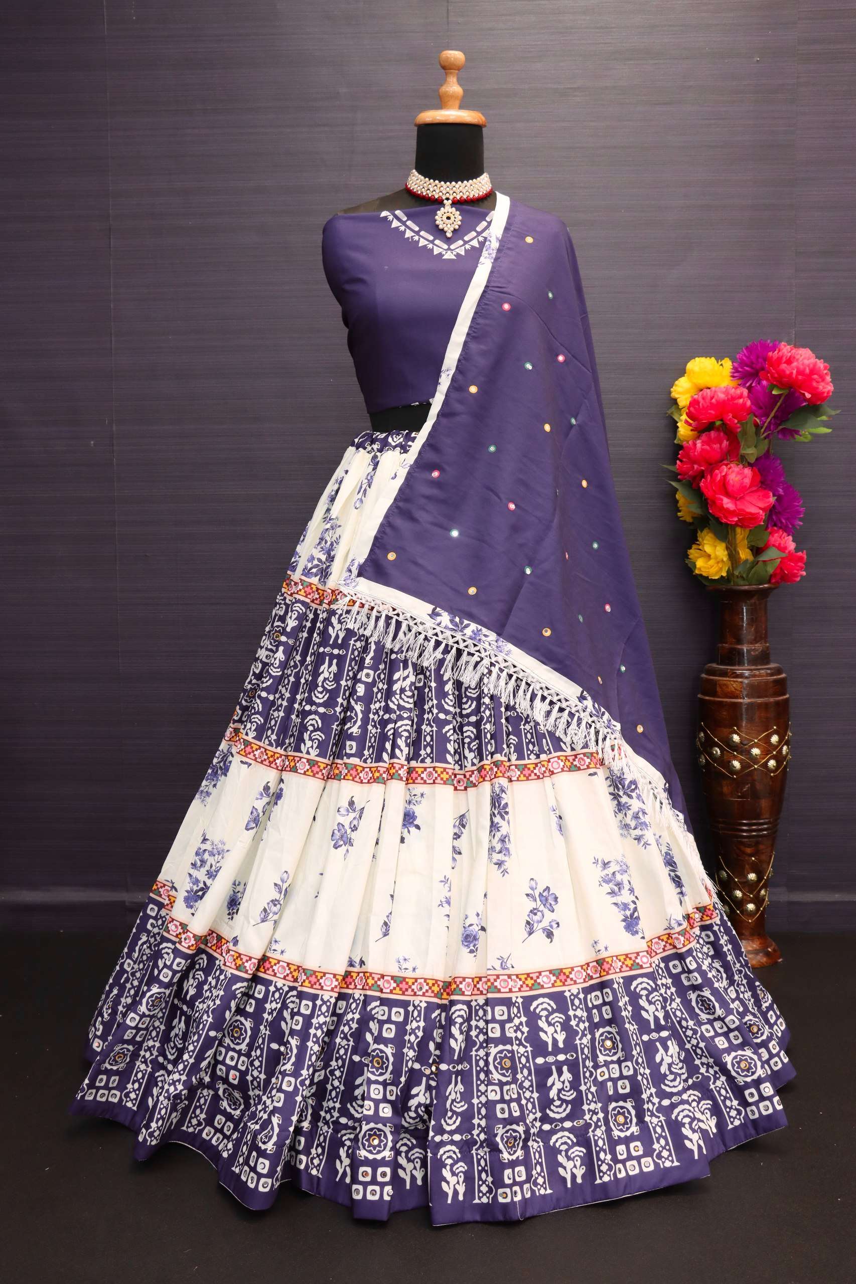 Navratri wear Soft Muslin Cotton Fabric Lehenga choli Collec...