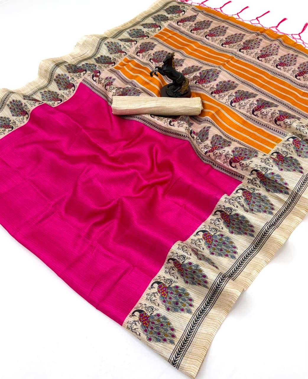 Nency vol 3 Beautiful and super soft Khadi Cotton fabric with Beautiful Peacock Print on saree wholesale in surat