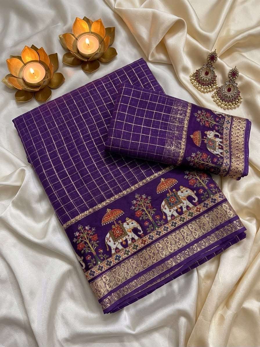 New Arrivals Viscose Georgette Chex 3D Digital Print on saree wholesale in surat  
