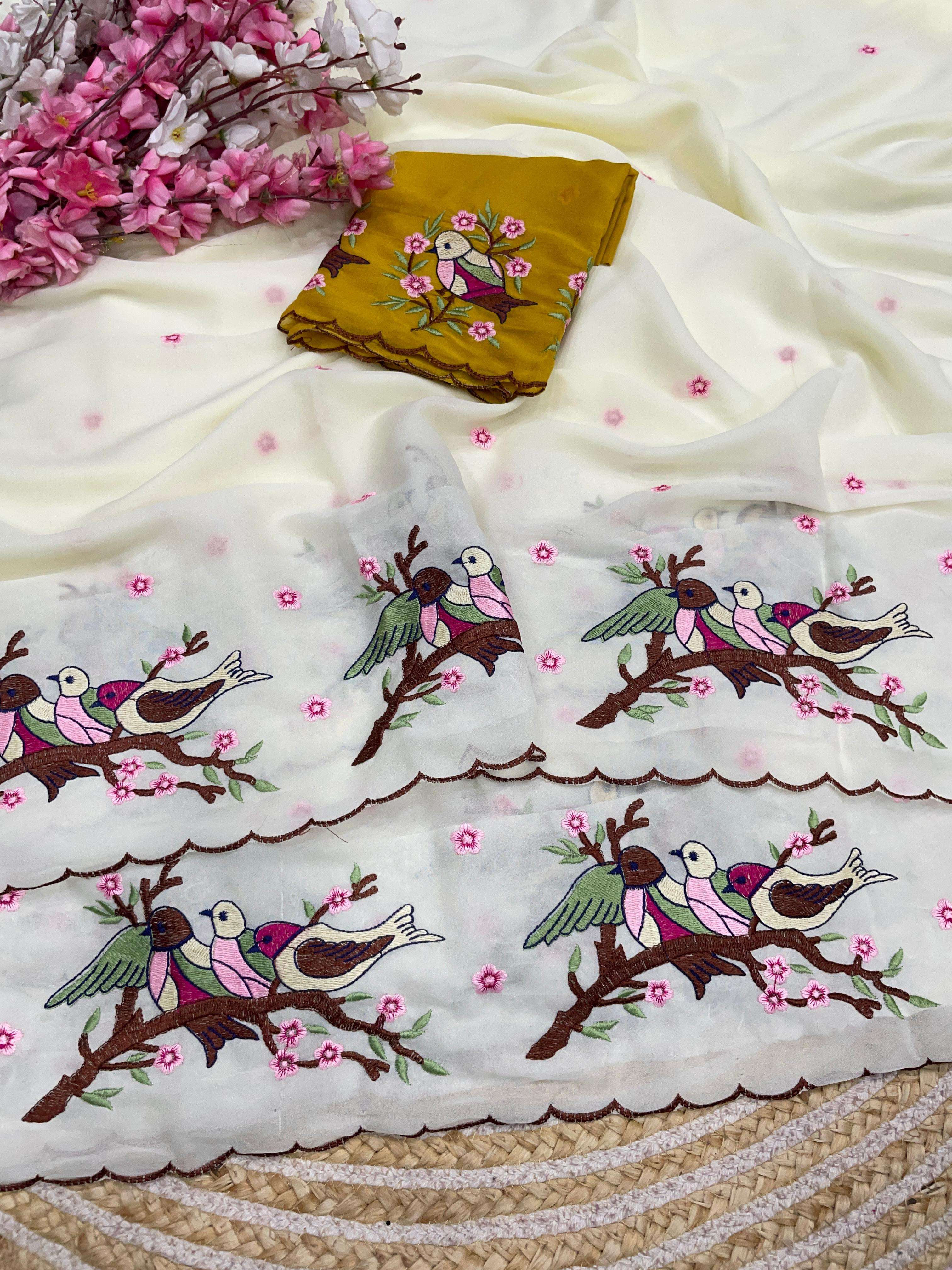  New Bollywood Trending  Star Georgette fancy and beautiful bird print on saree best rate Mp 806 