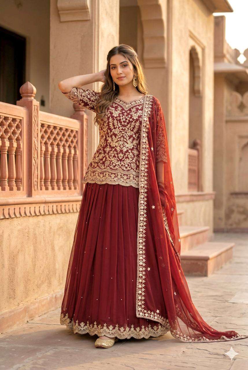 NEW DESIGNER MUSLIM WEDDING WEAR  FUAX GEORGETTE FABRIC TOP WITH LEHENGA SUPPLIER IN SURAT MT 1073 