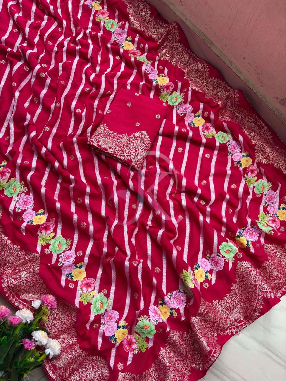  NEW LAUNCHING DOLA  VISCOSE FABRIC WITH FLOWER PRINT ON SAREE WHOLESALE IN SURAT 434