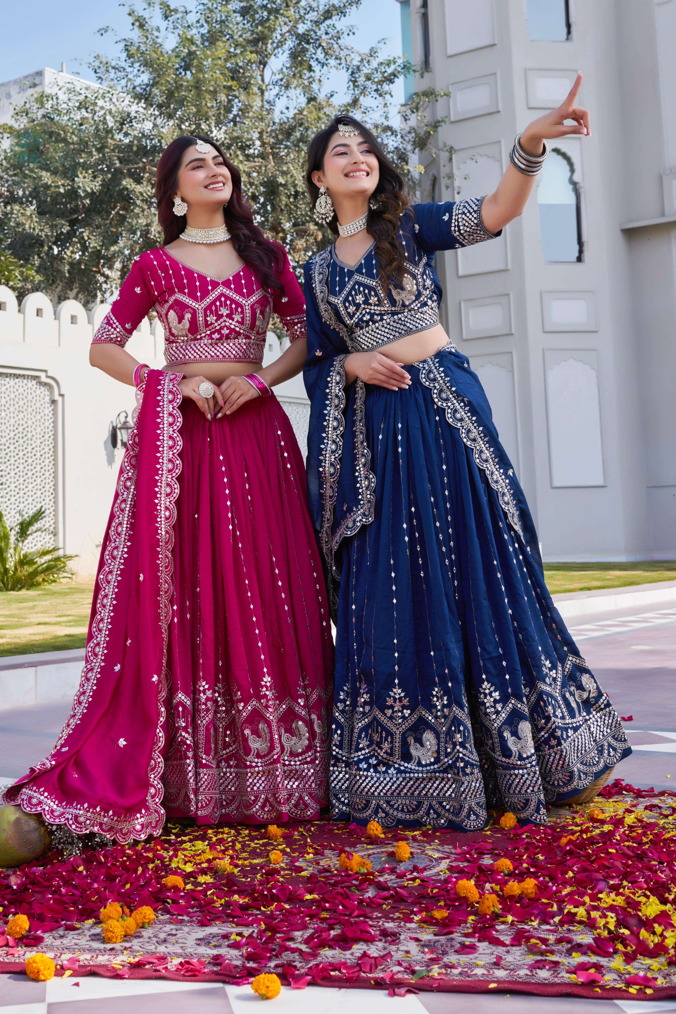   New Launching Festival wear made of pure Vichitra fabric Lehenga Choli Wholesale in surat 151