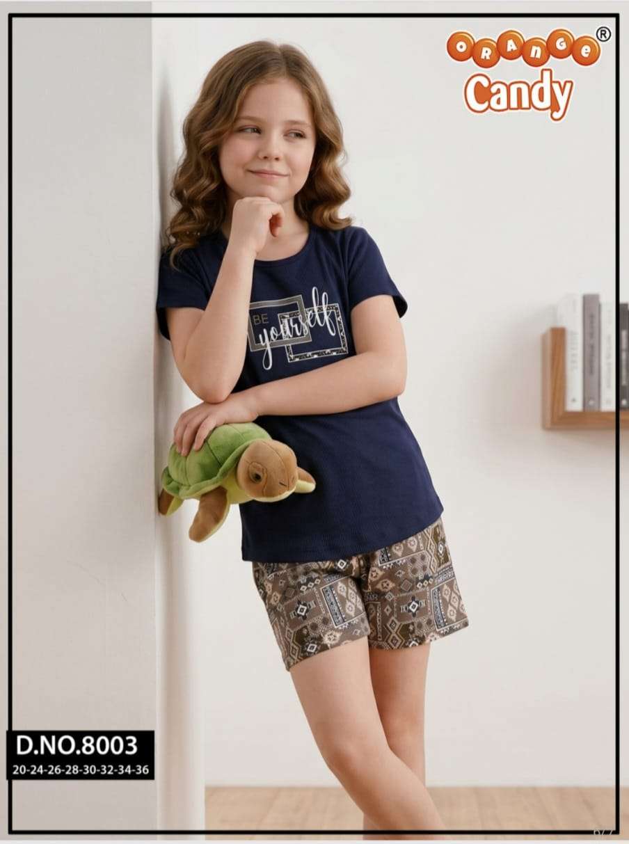 ORANGE CANDY 8003 GIRLS PRINTED SHORTEE SETS NIGHT SUIT KIDS WEAR WHOLESALER