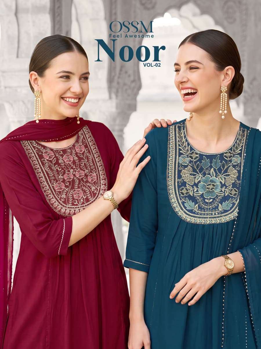 OSSM NOOR VOL 2 MAL CHANDERI WITH COTTON INNER ANARKALI SUIT FUNCTION INDIA EXPORT