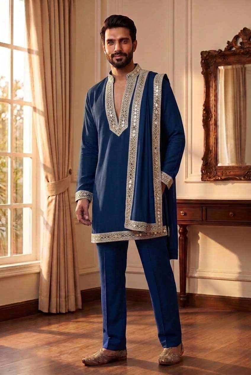 OUTLUK WEDDING 52 NAVRATRI SPECIAL ORIGINAL MIRROR WITH PARELE MATCHING BOTTOM MENS INDIA 