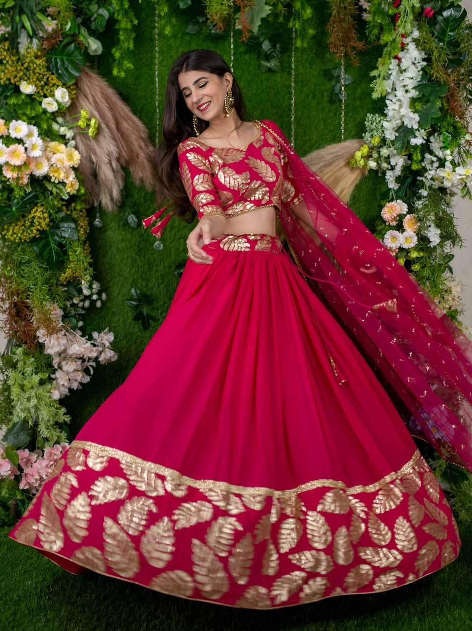 Pink colour beautiful and Designer soft Georgette fancy fabric Lehenga choli reseller in surat 15062