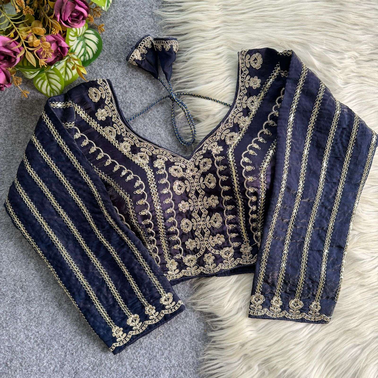 Pinki 51 A beauty of fancy silk fabric golden embroidery work on blouse wholesale in surat