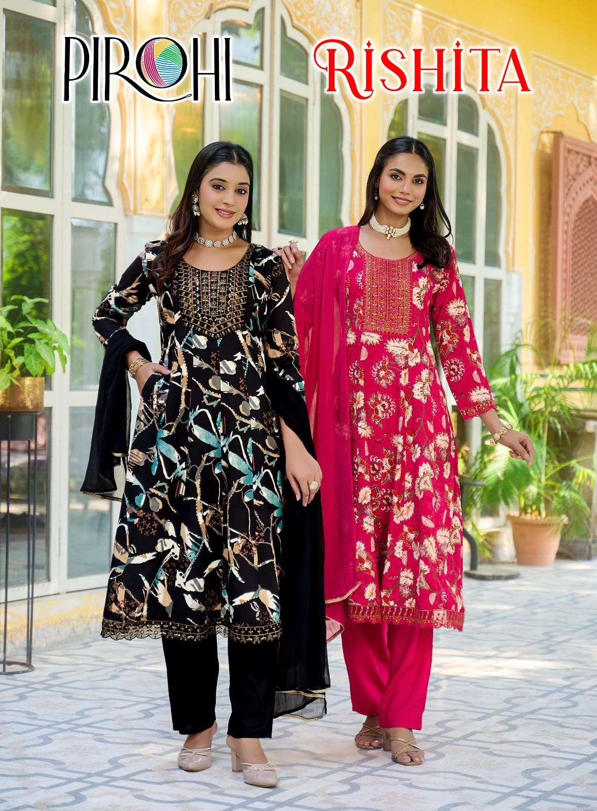 PIROHI RISHITA REYON FOIL PRINT ANARKALI CONCEPT 3 PIECE SUIT COLLECTION RESELLER SHOP