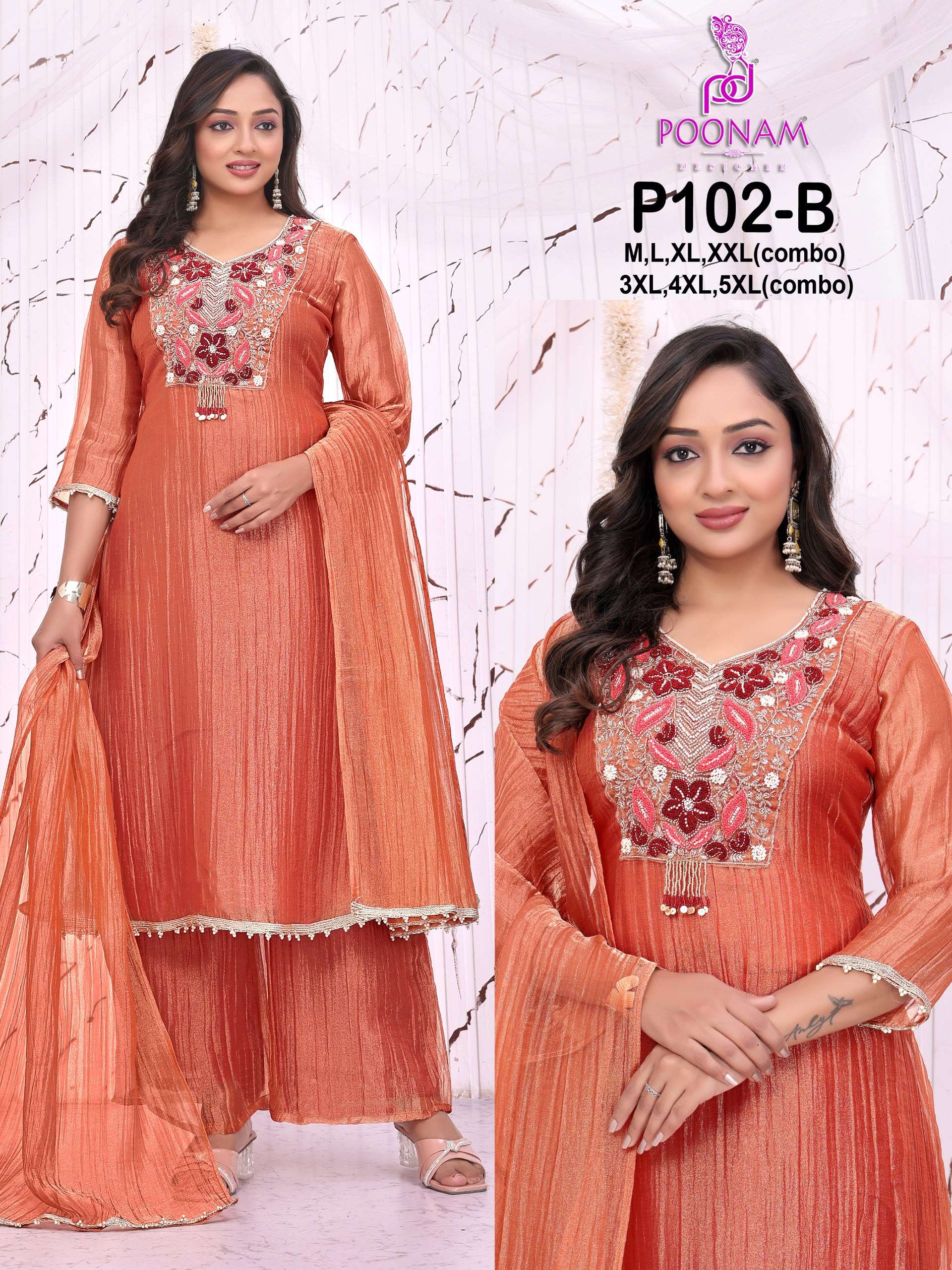 POONAM DESIGNER P102 GOWN STYLE SALSA FABRIC KURTI PALAZZO SUIT PARTYWEAR SHOP