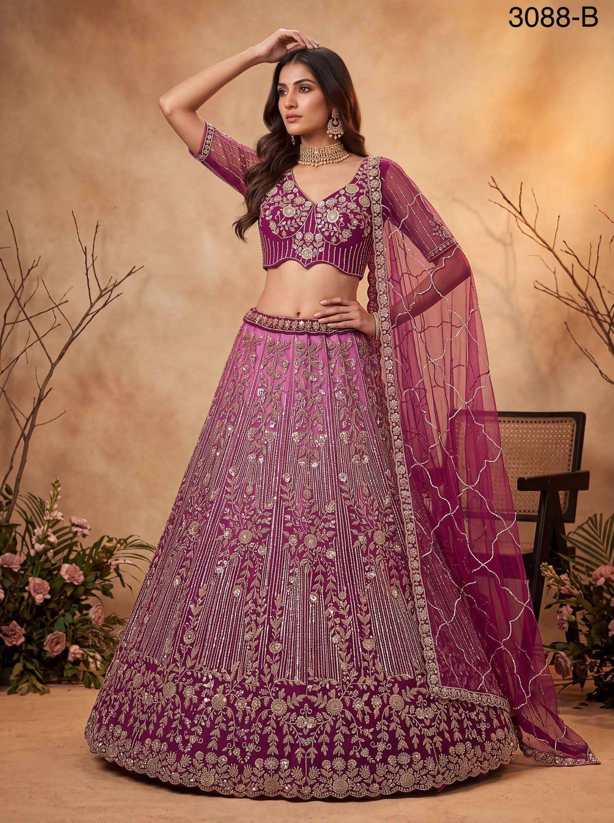 Premium and beautiful Net fabric Designer Partywear Lehenga Choli Lehenga choli wholesale in surat 3088 