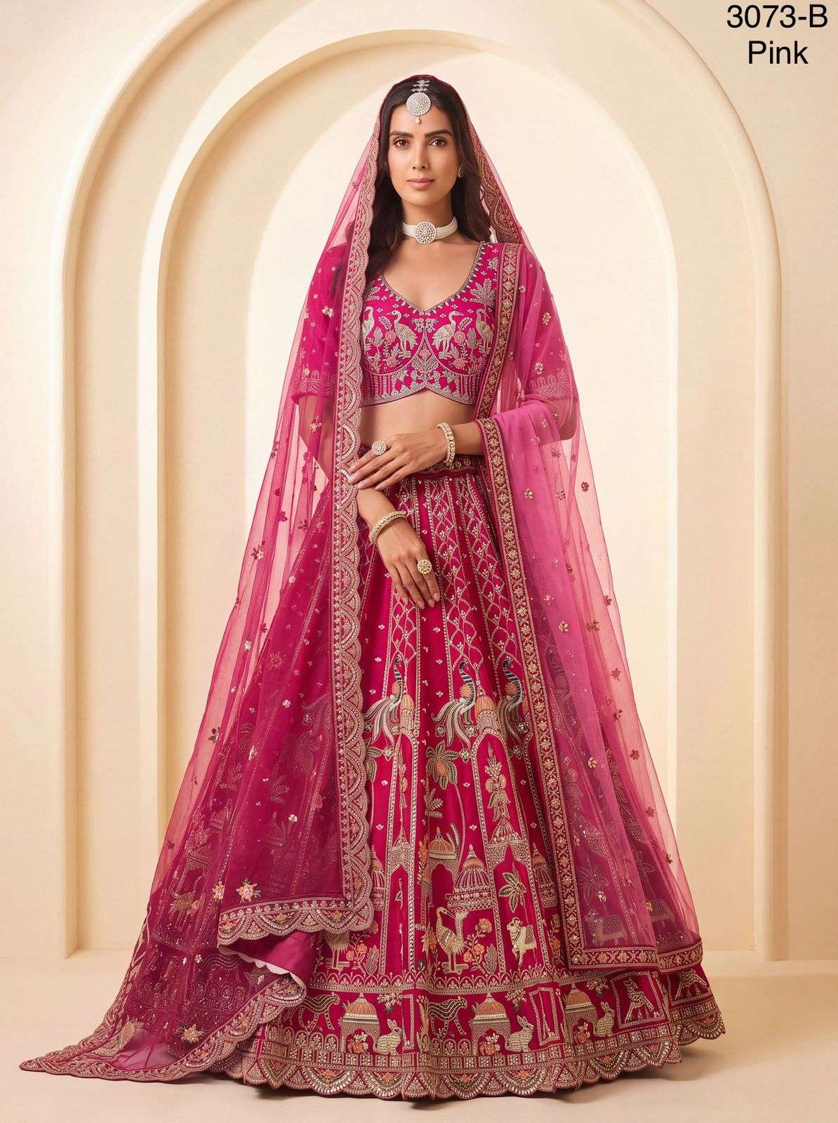 Premium and beautiful Silk fabric with classic Shikar Bagh Handmade work on Lehenga Choli wholesale in surat 3073