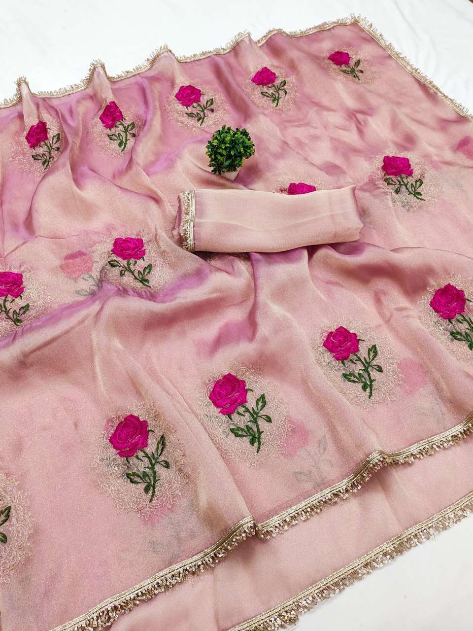 PREMIUM GABANA SILK FABRIC SAREE WITH FLOWER EMBERODERY WORK ON SAREE BEST RATE KTD 3021 