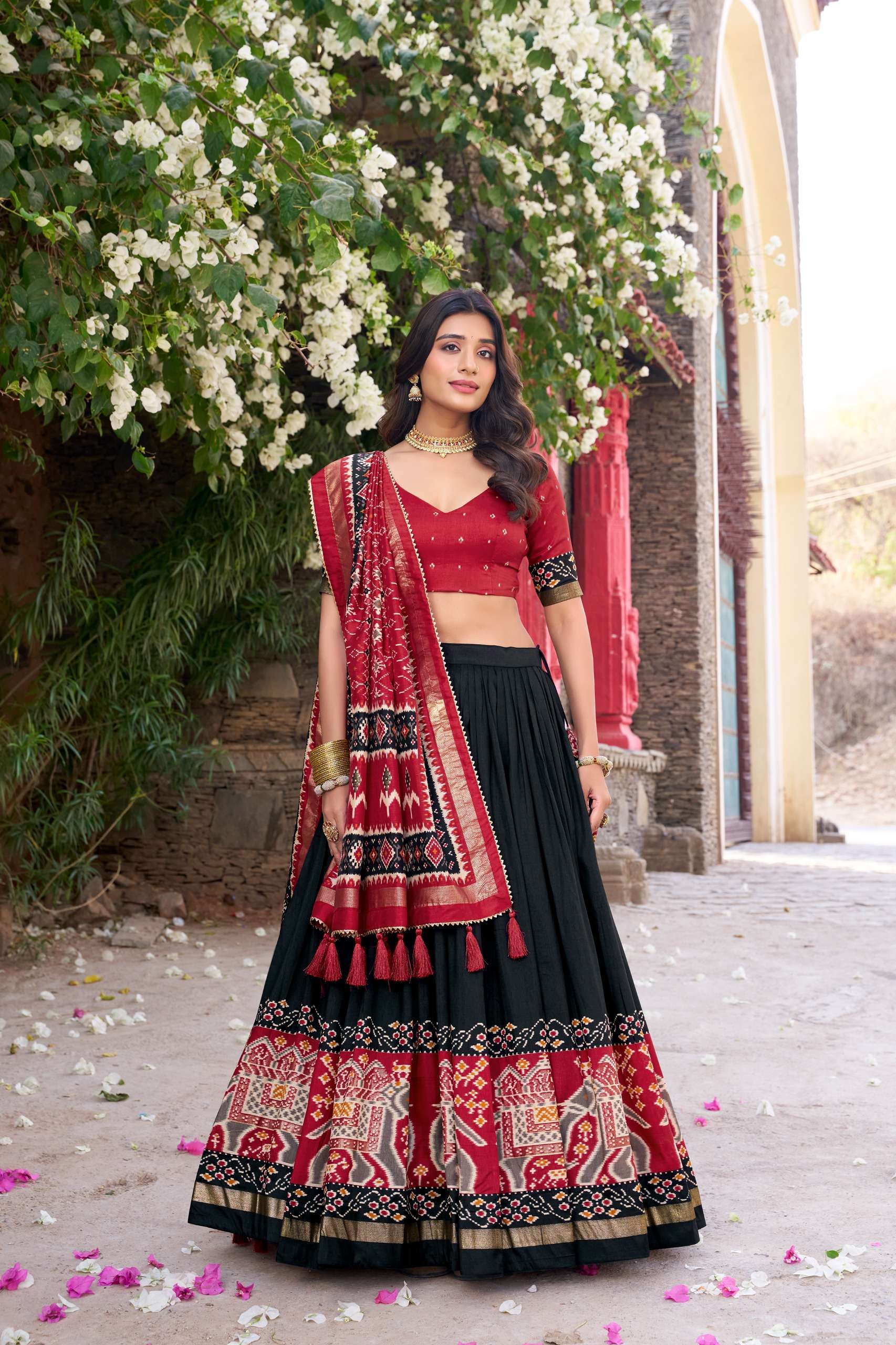 Presenting a perfectly blended Tussar silk fancy fabric lehenga Choli wholesale in surat 1221