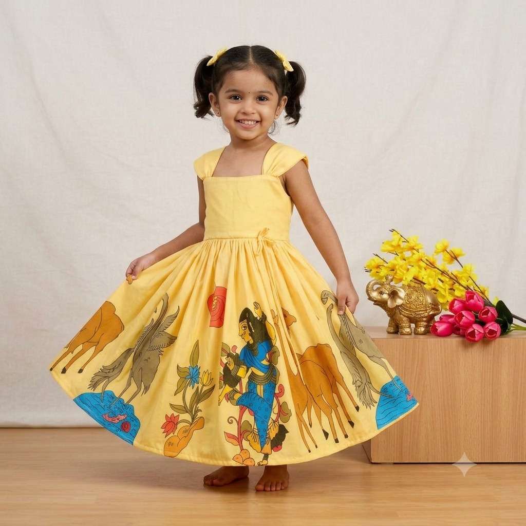 Presenting Mini Gown Muslin Cotton fabric with Beautifully Digital Printed Kalamkari Work on wholesale in surat