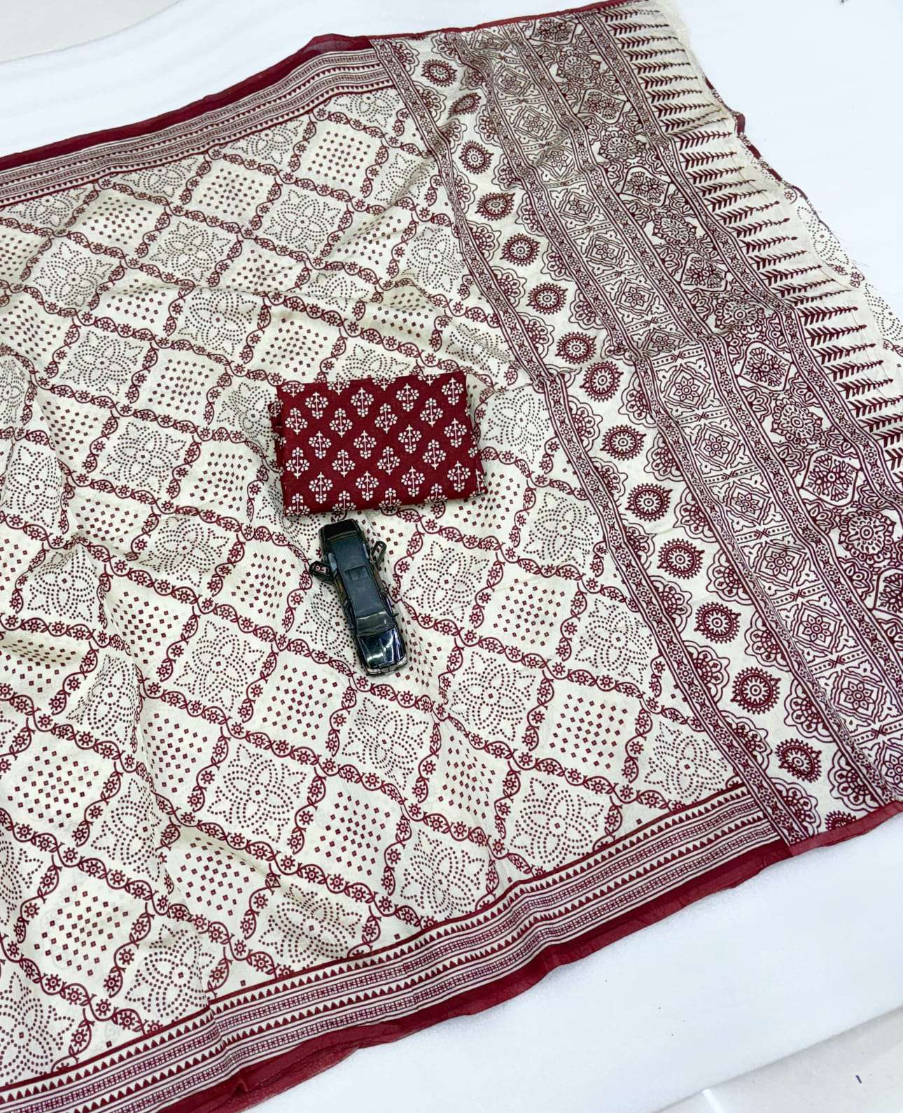 Presents Soft Mal Chanderi Cotton Handicraft Ajrakh Print Saree wholesale in surat daya