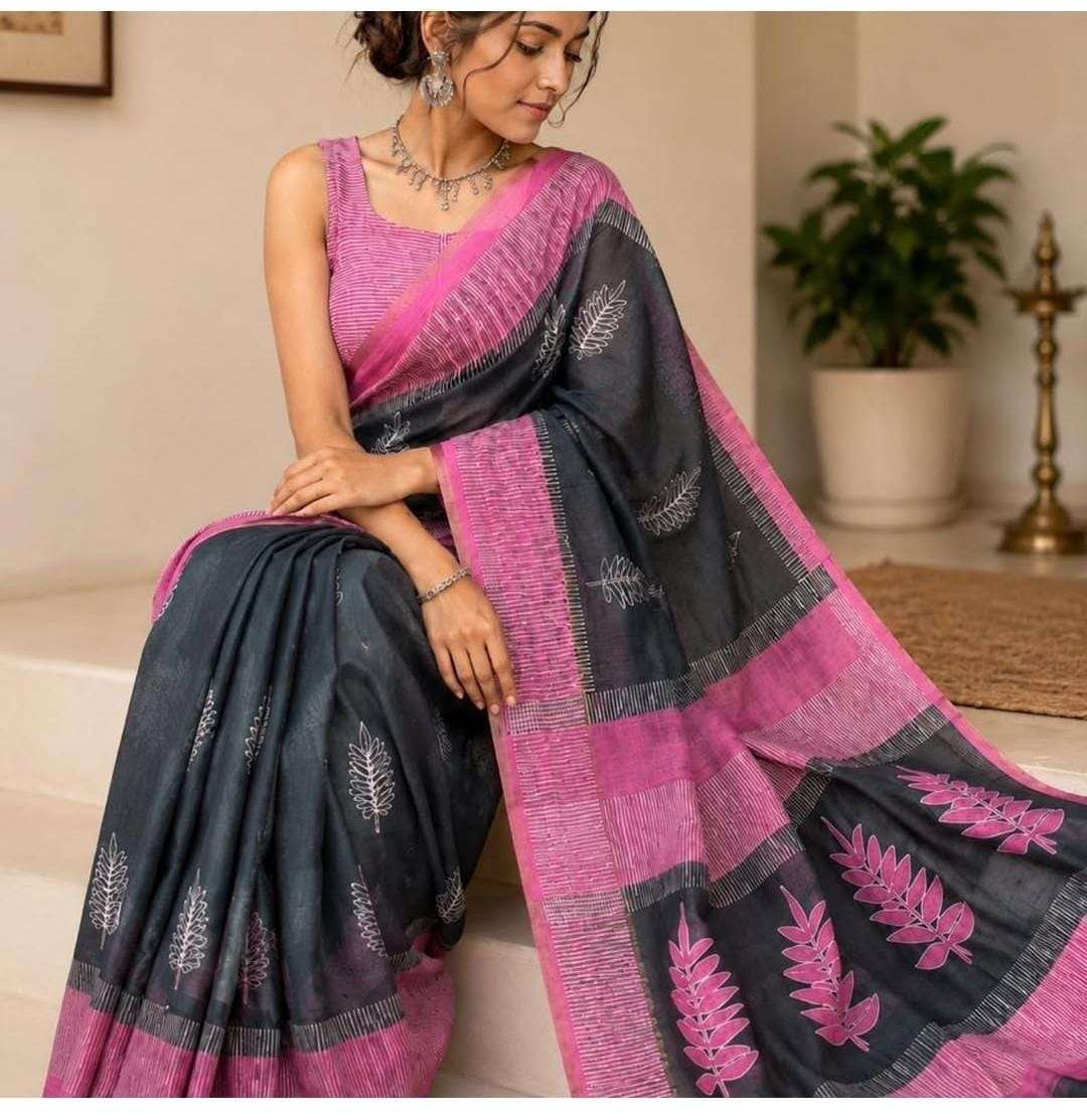 Pure and Soft Linen Cotton digital print on saree wholesale in surat usha