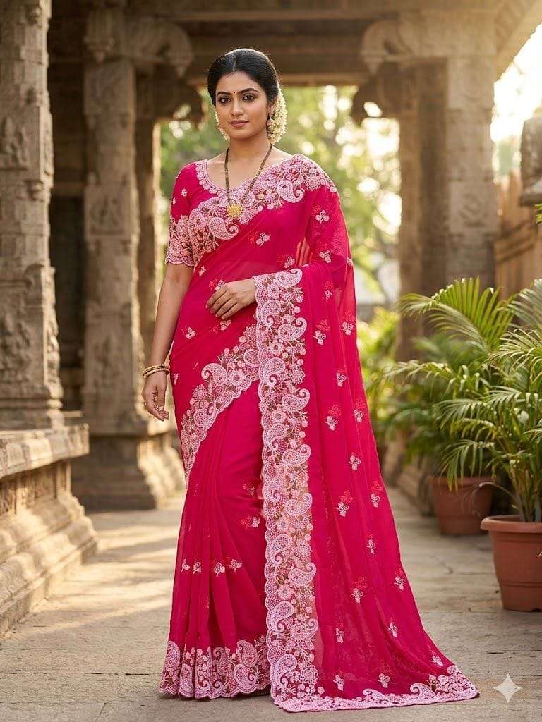 Pure Georgette fabric Saree With Beautiful and Heavy Embroidery Work on saree wholesale in surat 
