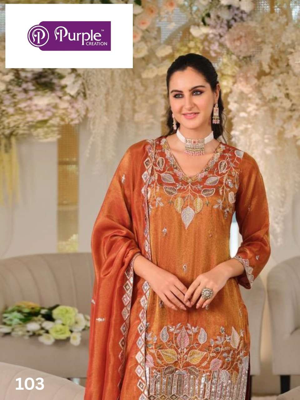 PURPLE CREATION GRACE ROMAN SILK DESIGNER EMBROIDERY SALWAR SUIY READYMADE EXPORT