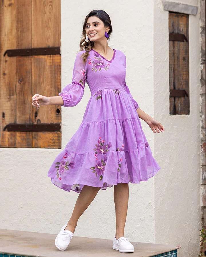 PURPLE CREATION LUCAYA VOL 13 FLARED SHORT KURTI ONE PIECE WETERN TREND MEDIA EXPORT