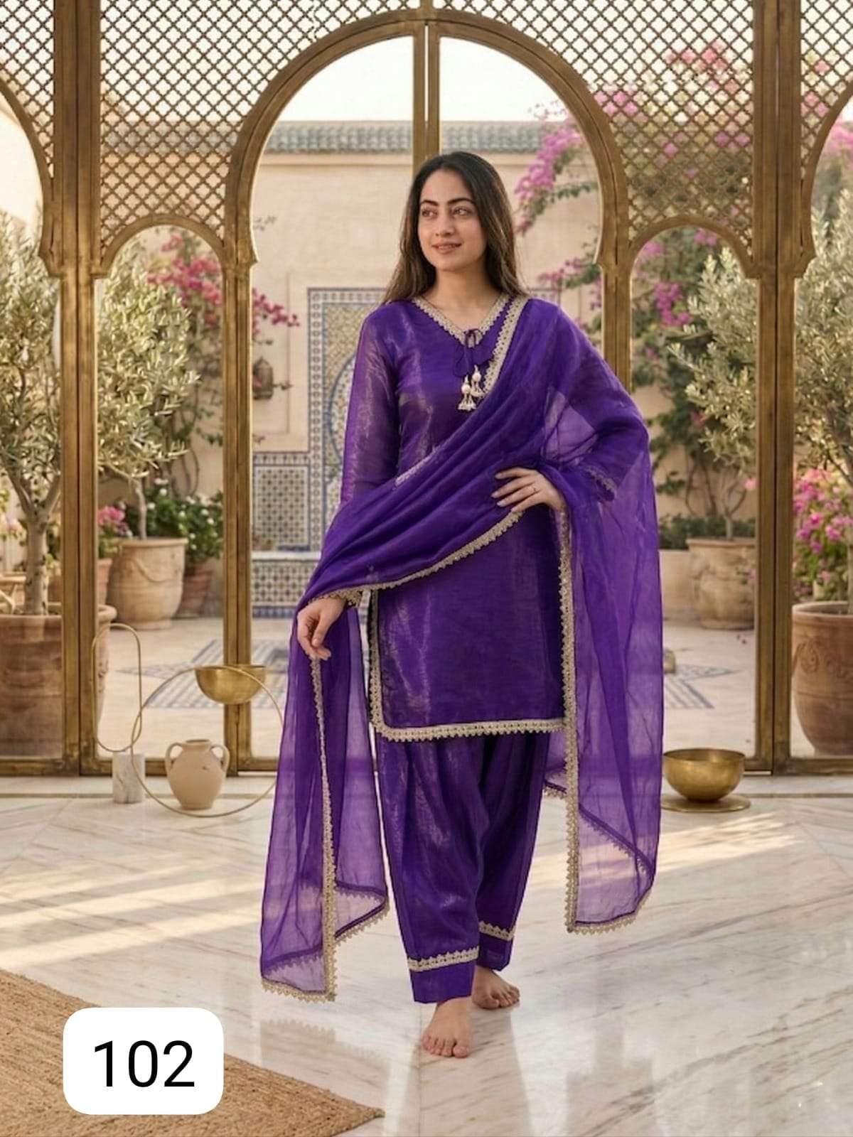 PURPLE CREATION ZEYNEP MOTI WORK EMBROIDERY SALWAR SUIY READYMADE CLASSIC LOOK EXPORT