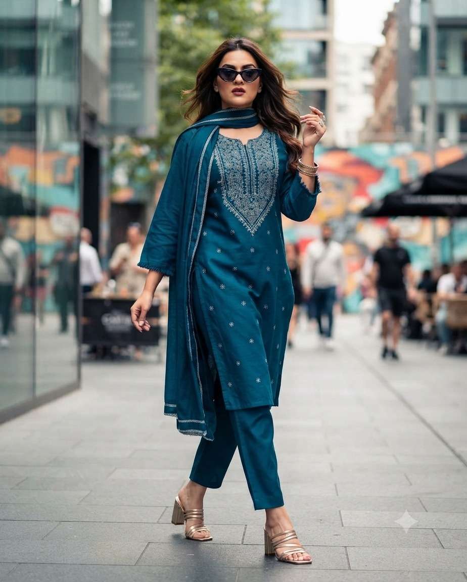 RAASHI BIG SIZE 3 PIECE COLLECTION STRAIGHT COTTON THREAD WORK SUIT EXPORT PRICE
