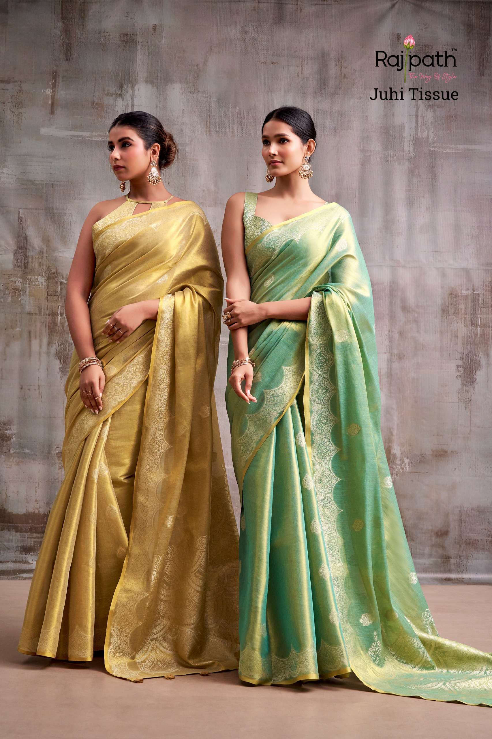 RAJPATH FABRIC JUHI MADE OF TRENDY AND SOFT TISSUE SILK FABRIC SAREE WHOLESALE IN SURAT 