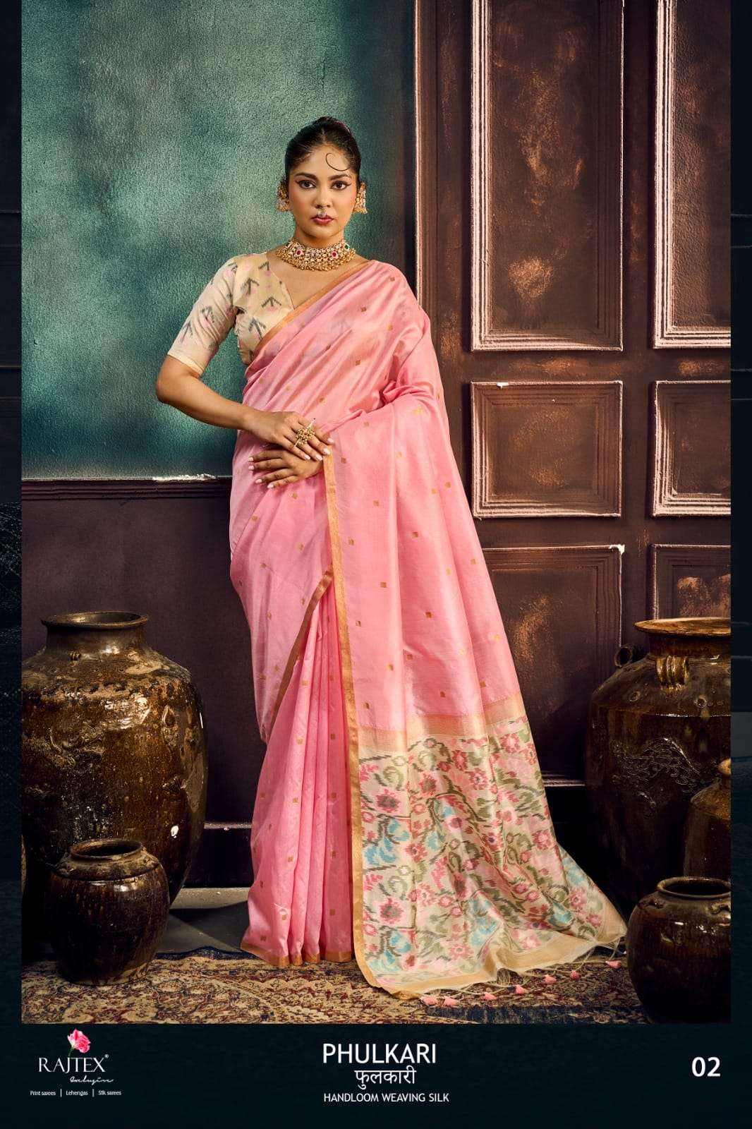 RAJTEX FABRIC PHULKARI SOFT HANDLOOM WEAVING SILK FANCY FABRIC SAREE WHOLESALE IN SURAT