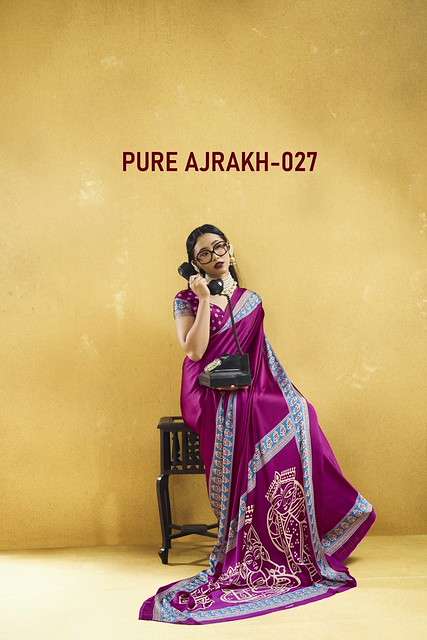    Rajtex Pure Ajrakh 27 Fancy And Classic Modal Satin Fabric With Beautiful Ajrakh Print On Saree reseller In Surat 