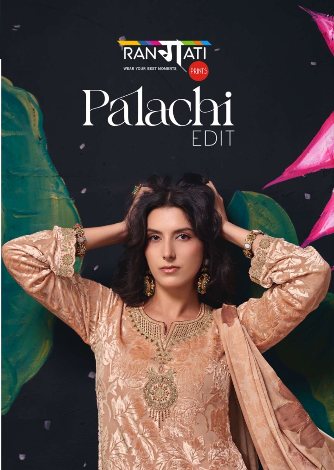 RANGATI PRINTS PALACHI EDIT PALACHI VELVET WORK SALWAR KAMEEZ AT SHADI WEAR SUPPLIER