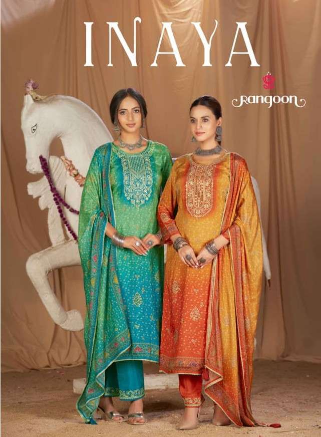 RANGOON INAYA MUSLIN WITH DIGITAL AARI WORK SALWAR SUIT PARTY WEAR HITTING MARKET TREND WORLD
