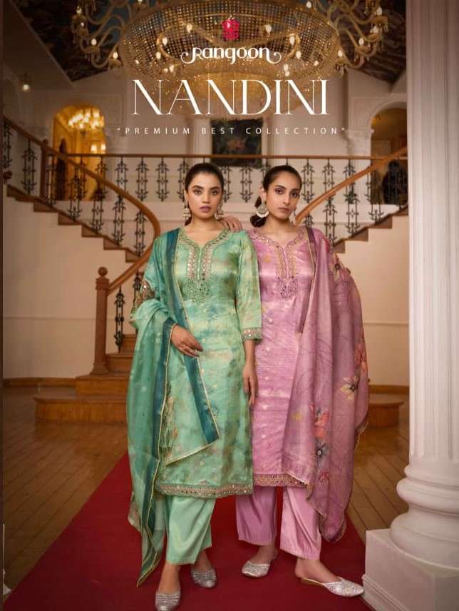 RANGOON NANDINI VISCOSE JACQUARD PRINT READYMADE SUIT FESTIVAL CLOTHING MARKET EXPORT