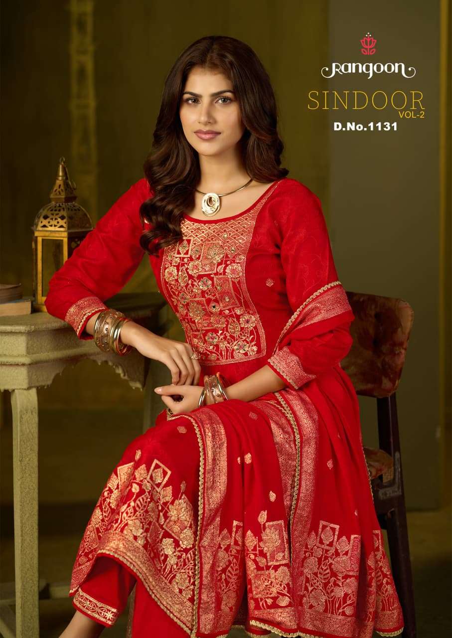 RANGOON SINDOOR VOL 2 RUSSIAN JACQUARD KHATLI WORK SALWAR SUIT WHOLESALER