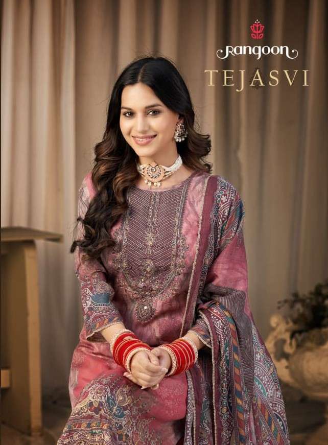 RANGOON TEJASVI MUSLIN DIGITAL AARI WORK COTTON INNER 3 PIECE SUIT LADIES KAPDE MARKET