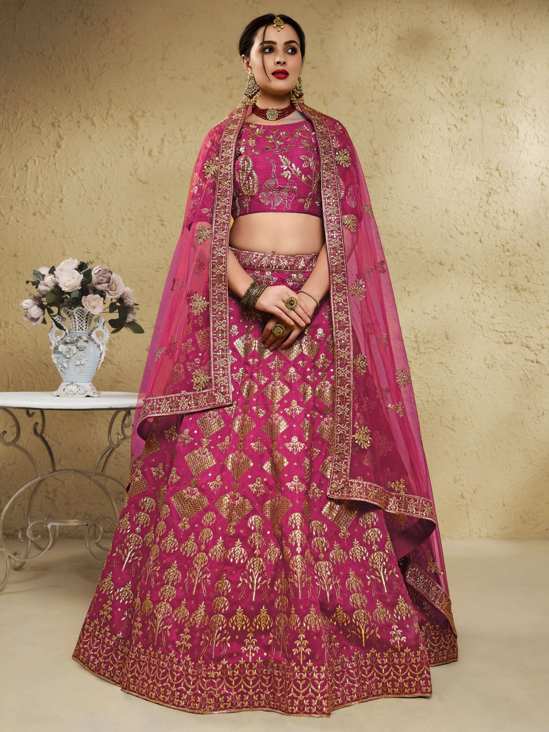 Rani Pink Regal Colour Lehenga Choli Made of Art Silk Fabric Lehenga Choli Reseller In Surat  7055 Pink