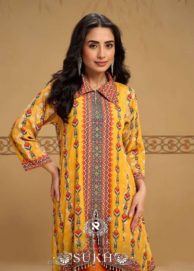 RASALIKA SUKH NEW COLLECTION CRAPE SILK MIRROR WORK CORD SETS PARTY WEAR SUPPLIER