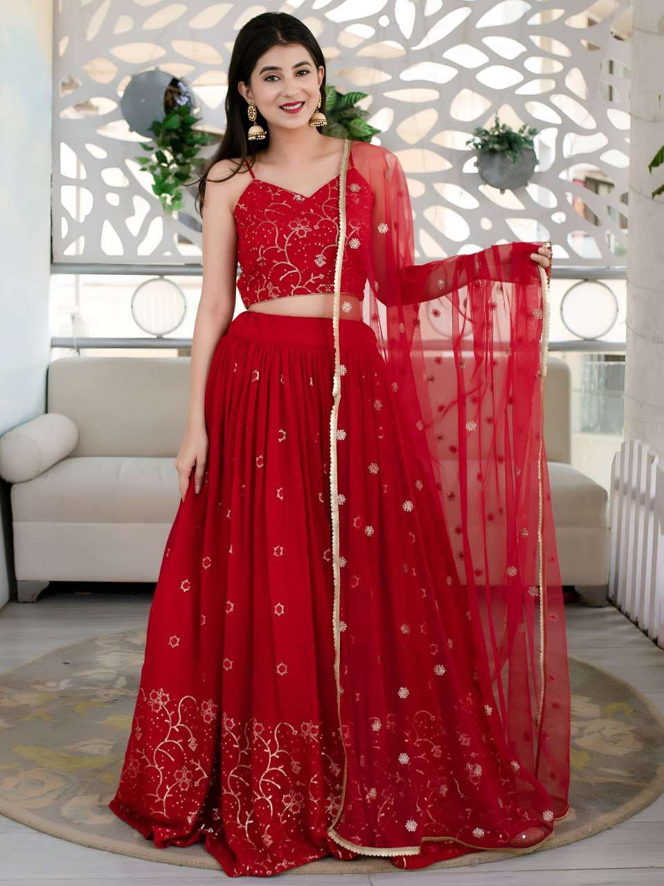 Red colour soft Georgette fabric with Embroidered Festive wear Lehenga Choli Reseller in surat 15063