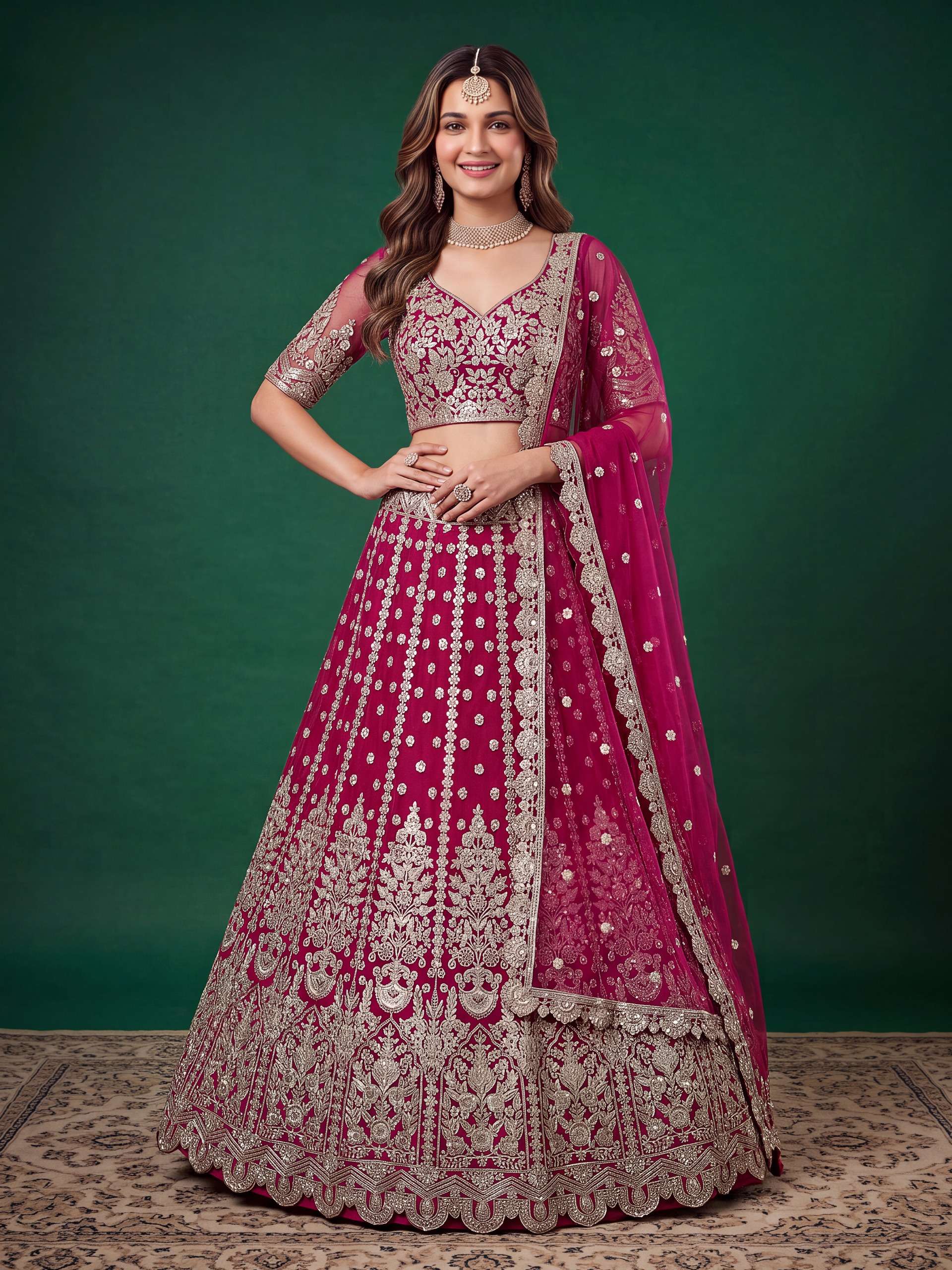 Rich rani pink colour Designer super soft net lehenga choli wholesale in surat 6013 Pink 