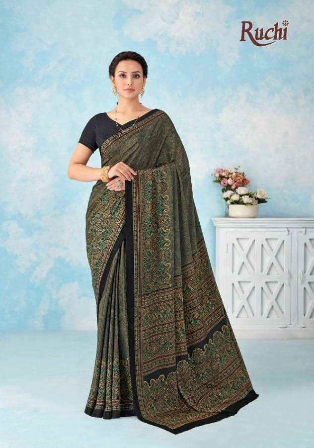  Ruchi Saree Vedanta Silk vol 46 Silk crepe fancy fabric saree wholesale in surat 