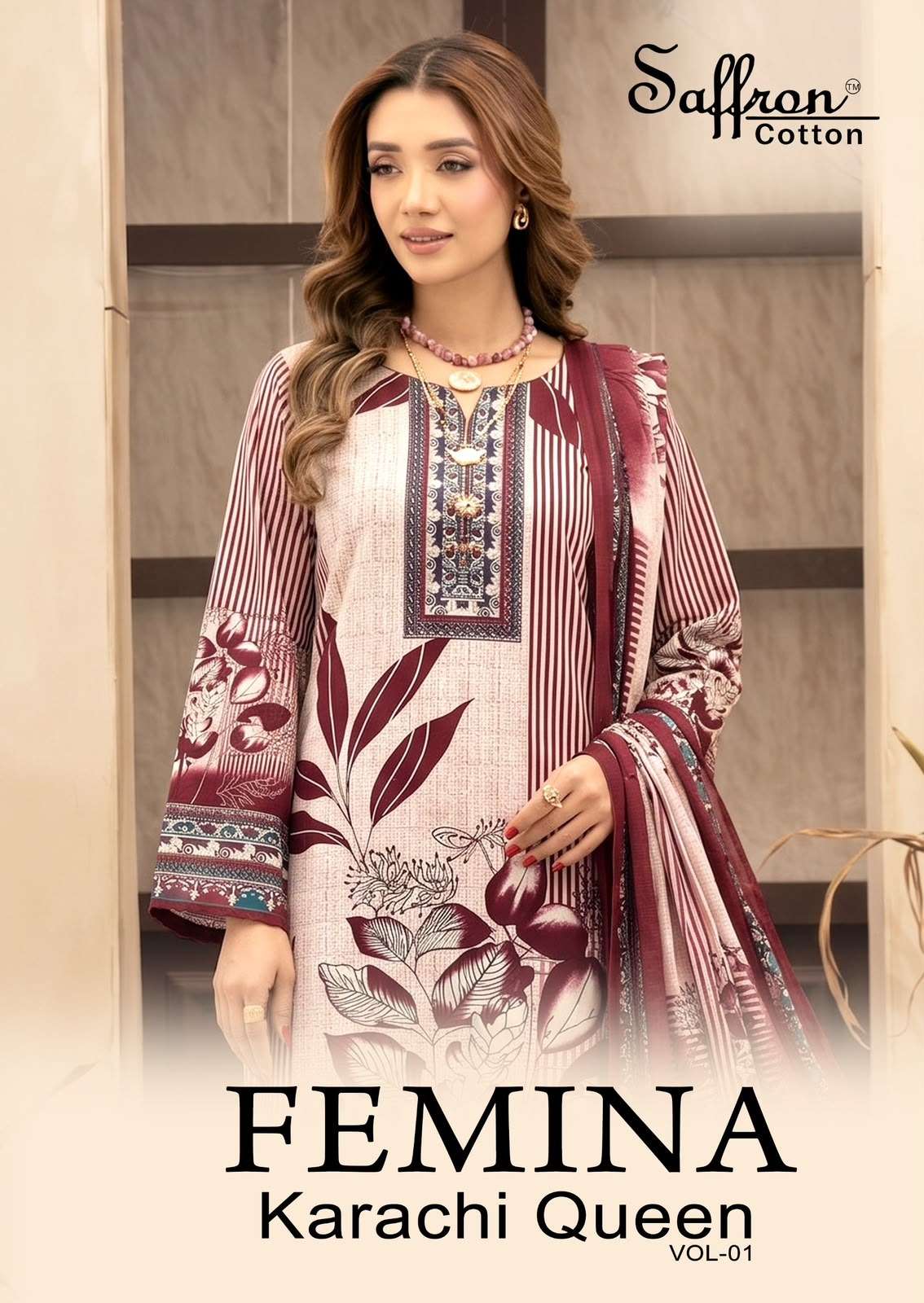 SAFFRON FEMINA KARACHI QUEEN VOL 1 NEW LOOK COTTON SUIT COLLECTION TEXTILE