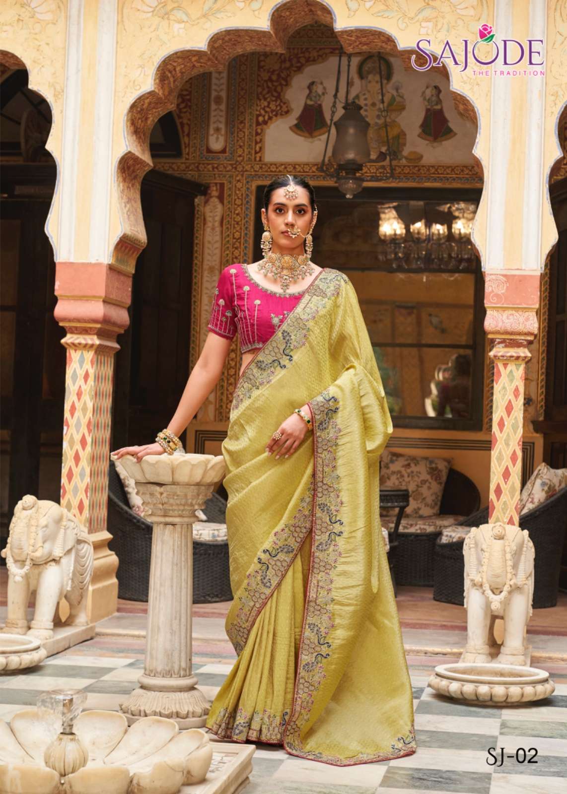 Sajode The Tradition Kalash Soft Tissue fancy fabric With Embroidery Work on saree wholesale in surat 
