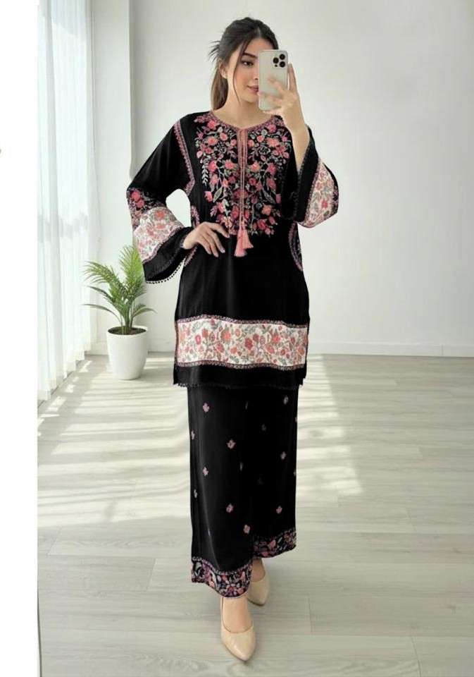 SANIYA TRENDZ 7173 RIYON WITH CHIKANKARI KURTI PALAZZO SUIT 2 PCS WOMEN FASHION BUY