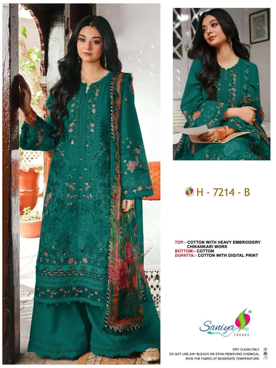 SANIYA TRENDZ NX 7214 COTTON WITH CHIKANKARI PATTERN PAKISTANI SUIT TREND GENERATION SUPPLIER