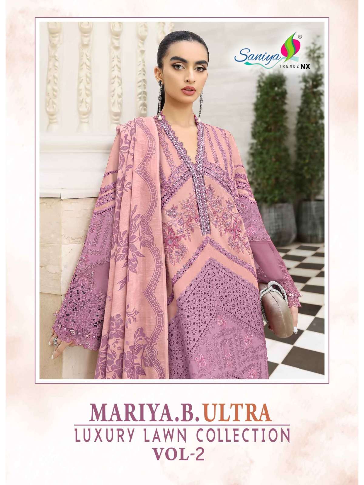 SANIYA TRENDZ NX MARIYA B ULTRA LUXURY LAWN COLLECTION VOL 2 COTTON WITH CHIKANKARI PAKISTANI SUIT 