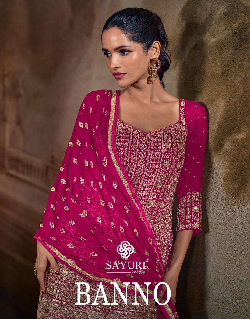 SAYURI DESIGNER BANNO FESTIVE LOOK ZARKAN WORK TOP WITH KALI PLAZZO AND EMBROIDERED DUPATTA