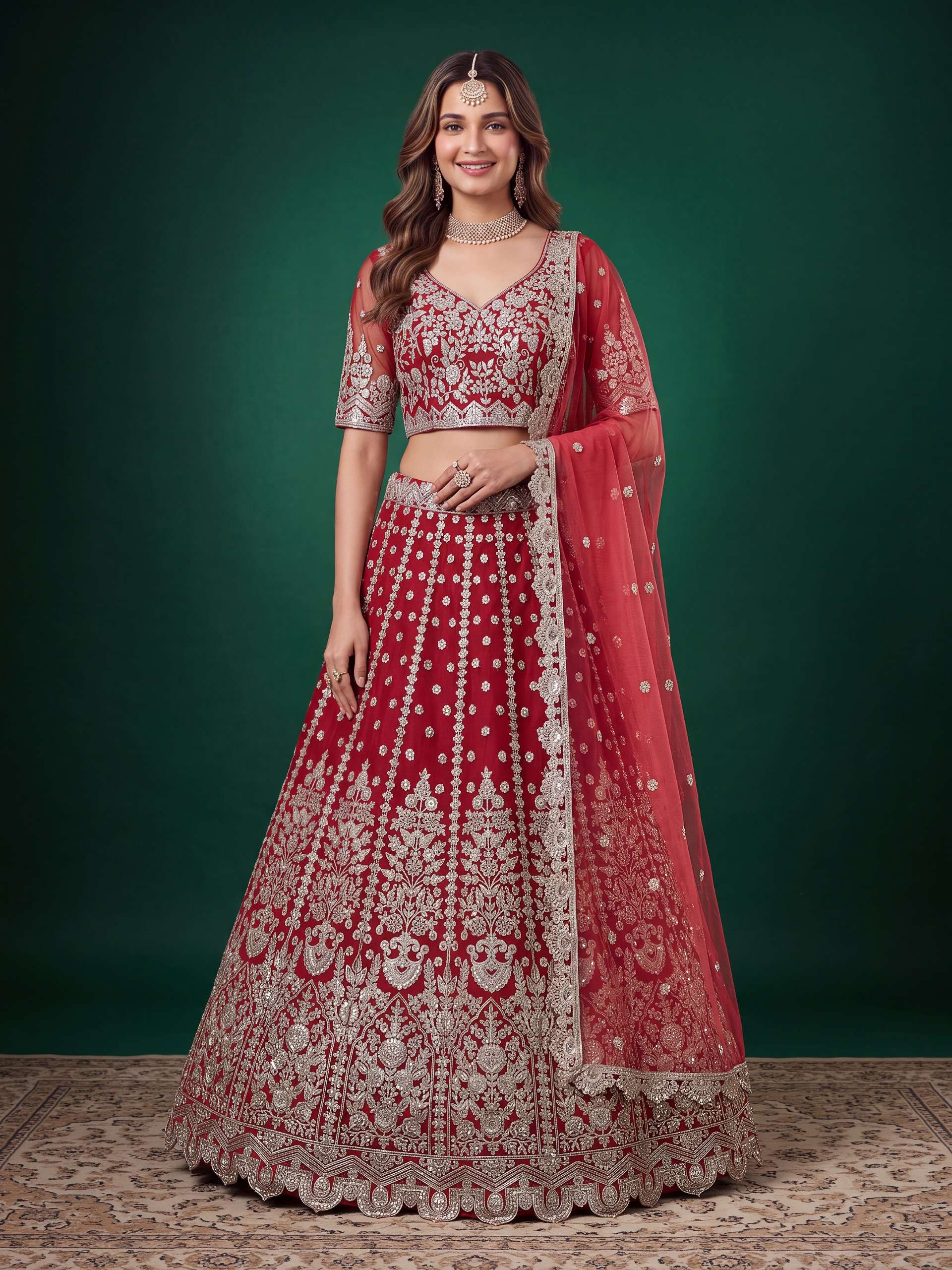 Scarlet Red colour made of Heritage Soft Net fancy fabric lehenga choli with Regal Embroidered work on wholesale in surat 6013 red  