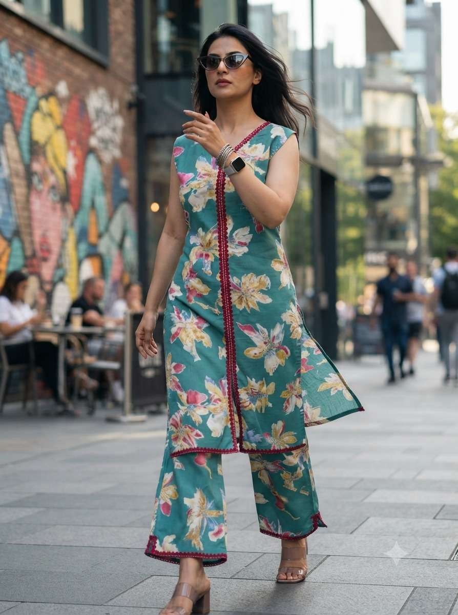 SELINA RAYON FABRIC BELOW PRINT KURTI PALAZZO LIKE CORD SET ...