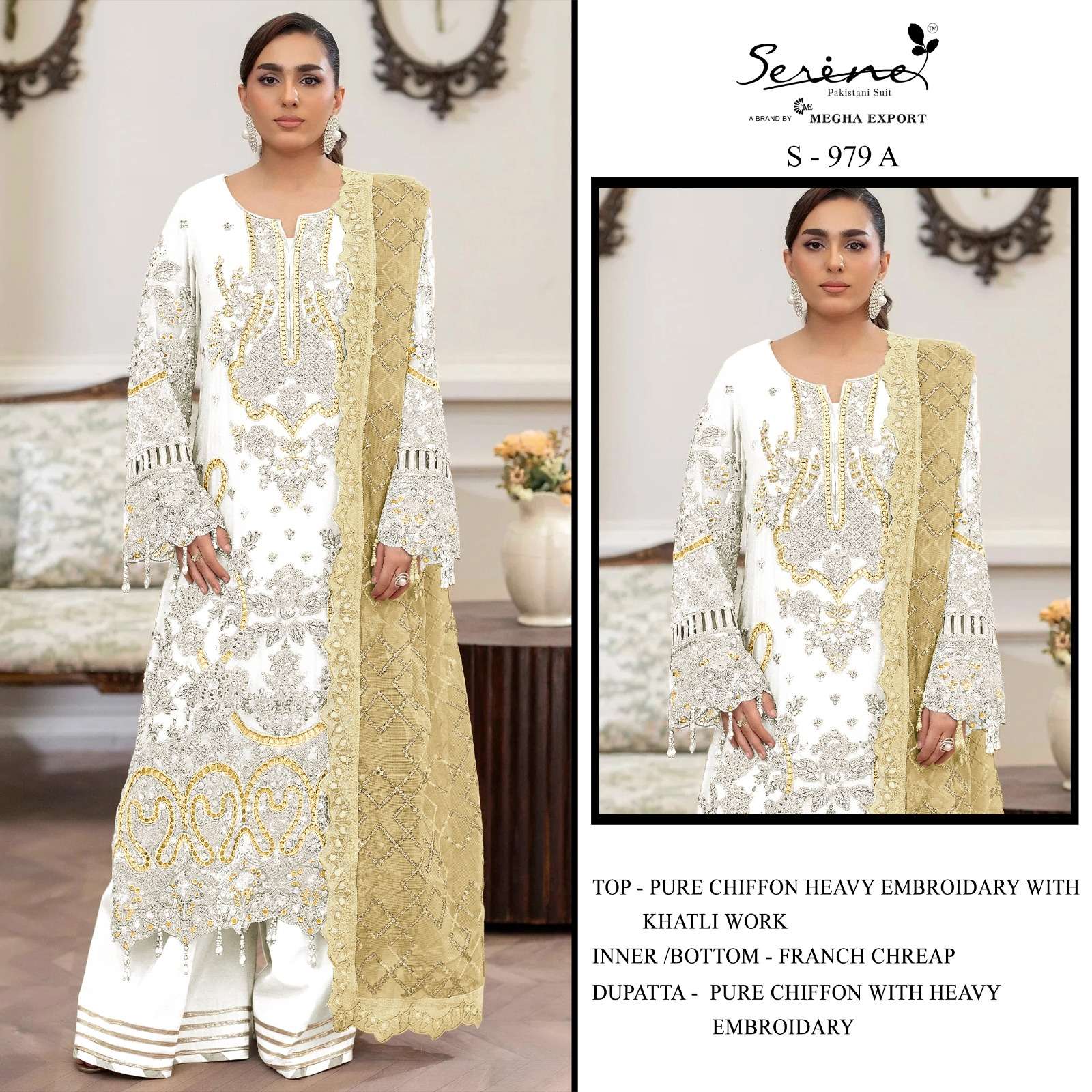 SERINE S 979 TREND HEAVYEMBROIDERED WORK PAKISTANI ACTRESS DRESS SURAT BEST SUPPLIER 
