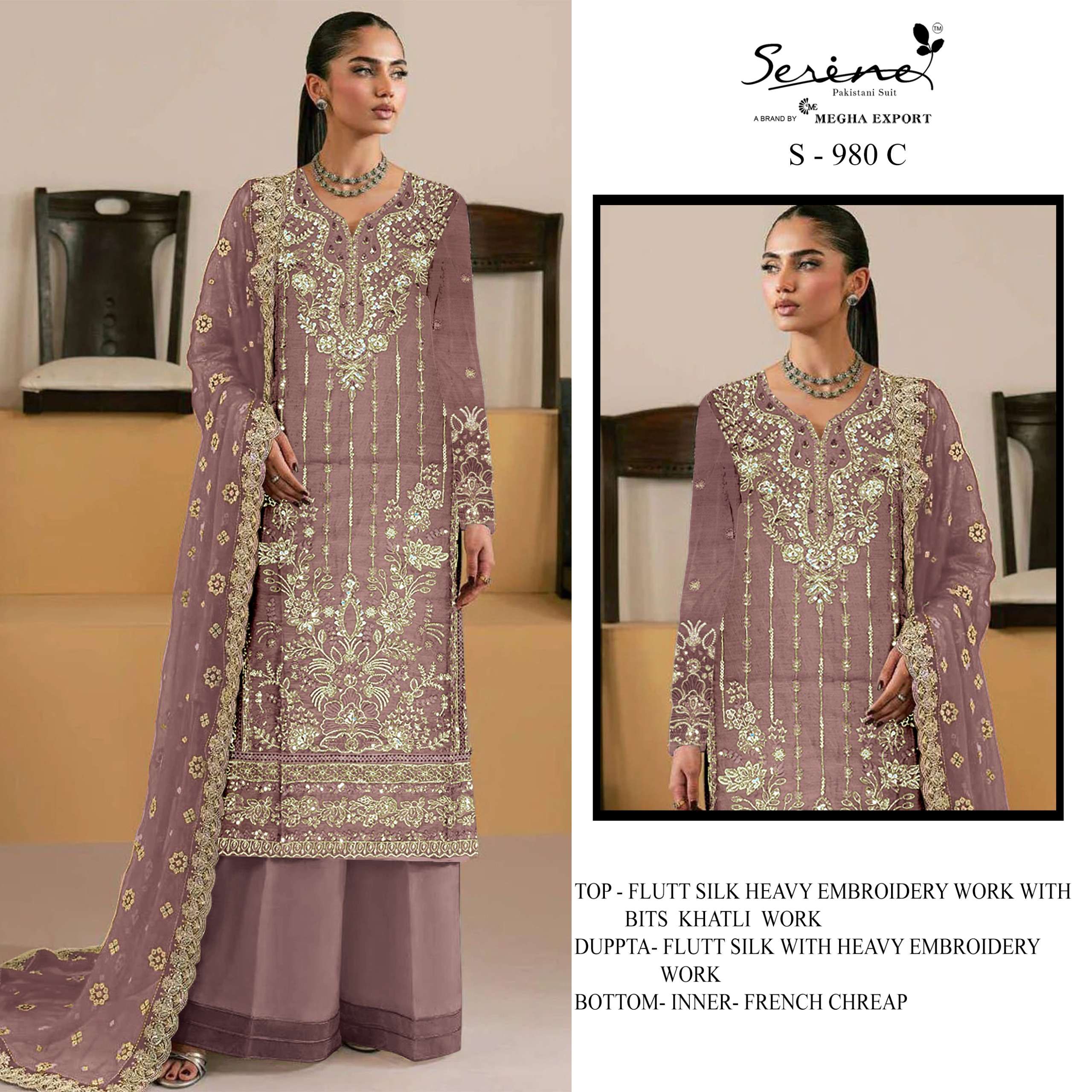 SERINE S 980 SILK DESIGN PAKISTANI HEAVY SUIT SUIT EID WEDDING AND FESTIVAL WORLDWIDE BUY