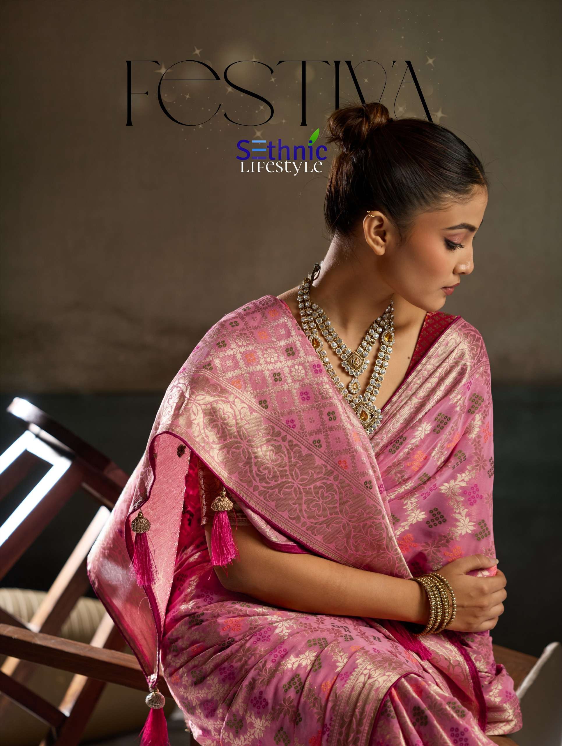 Sethnic Lifestyle Festiva 142001 To 142005 Khaddi Georgette fancy fabric Hand Dyed Saree wholesale in surat